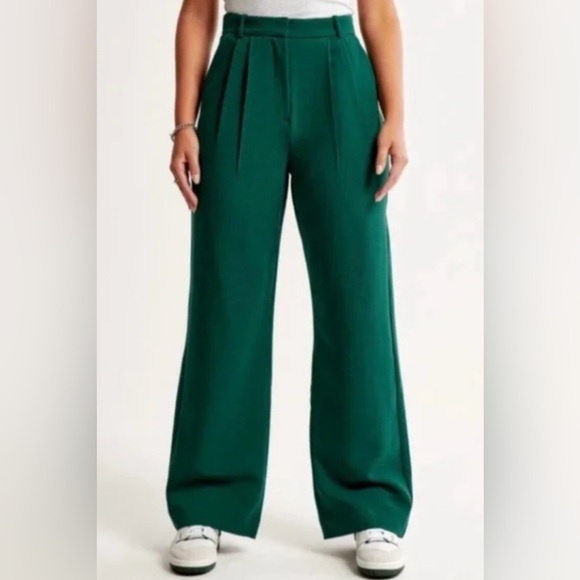 Abercrombie & Fitch Pants - Curve Love A&F Sloane Tailored Wide Leg Pant Green